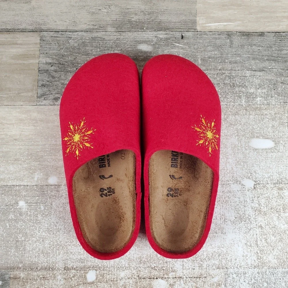 Birkenstock Kaprun Kids Clog Sz 11 Narrow Snow Stars Red Lamb Slip‎ On Shoes